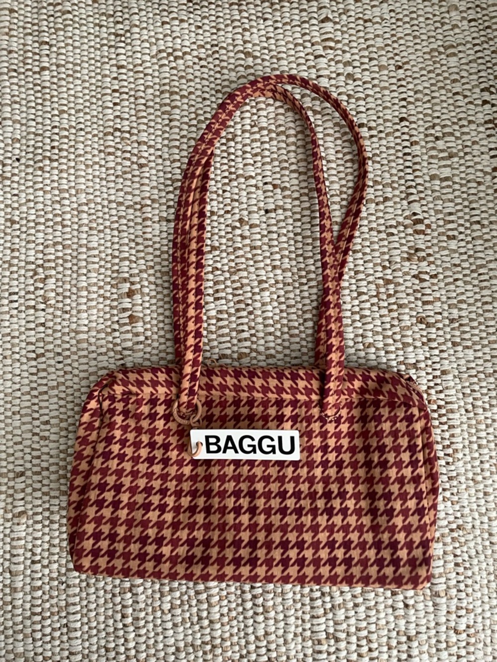 Baggu Regular Nylon Bowler Tan Houndstooth